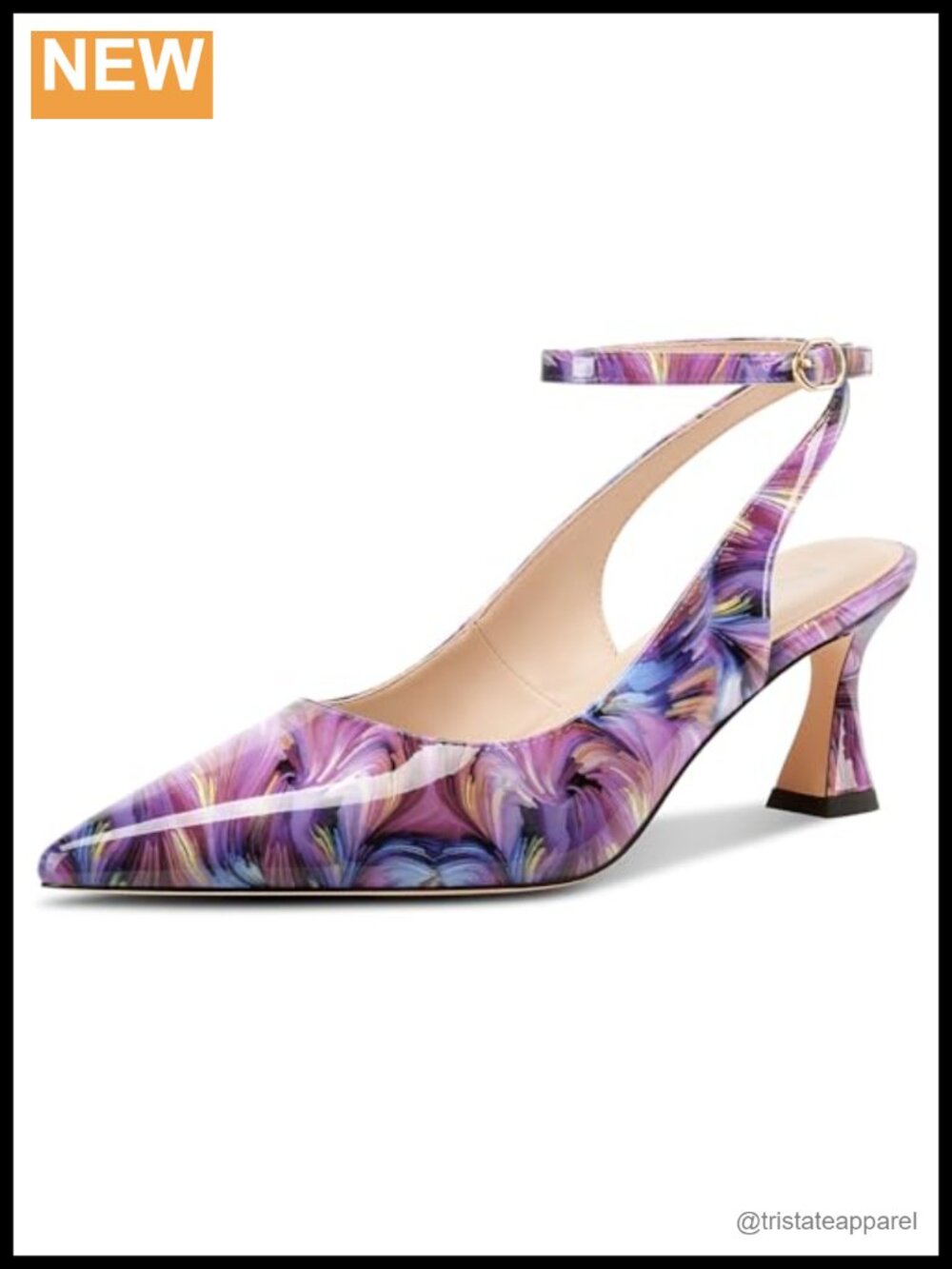 NobleOnly Women's Pointed Toe Kitten Heel Slingback Pumps Ankle Strap